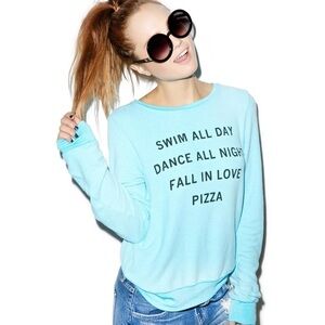 Wildfox Blue Pizza Party Baggy Beach Jumper XS